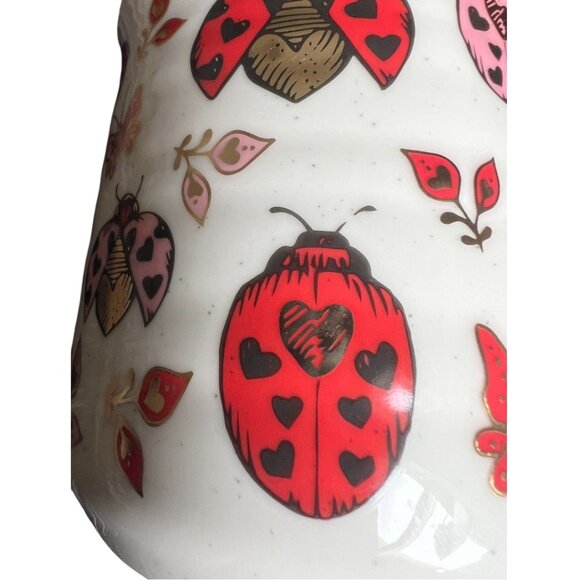 SHEFFIELD HOME Ladybug & Hearts Speckled MUG Sturdy Red Pink Gold 4.5" tall - Picture 8 of 14